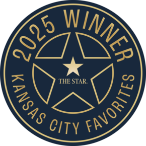 a blue circle with a star and text